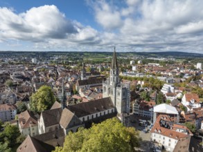 Aerial view of the historic old town of Constance with the Constance Minster, Constance district,