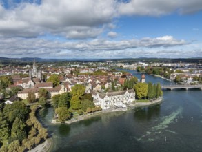 Aerial view of Lake Constance with the Seerhein, also Rhine funnel and the old town of Constance