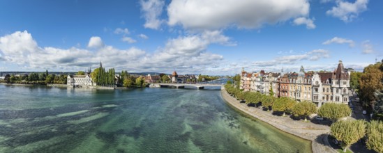 Aerial view, panorama of Lake Constance and the Seerhein including the Rhine funnel with the city