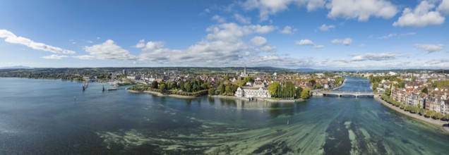 Aerial view, panorama of Lake Constance and the Seerhein including the Rhine funnel with the city