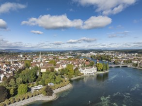 Aerial view of Lake Constance with the Seerhein, also Rhine funnel and the old town of Constance