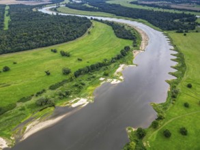 River Elbe, Middle Elbe, aerial view, meander, river course, groynes, sunrise in the Elbe