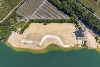 Aerial view, Silbersee II with sandy lido and lido, Lehmbraken, Haltern am See, Ruhr area, North