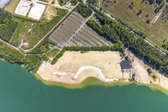 Aerial view, Silbersee II with sandy lido and lido, Lehmbraken, Haltern am See, Ruhr area, North