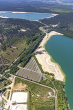 Aerial view, Silbersee II with sandy lido and lido, Lehmbraken, Haltern am See, Ruhr area, North
