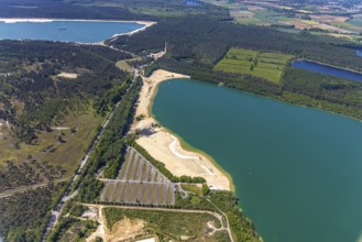 Aerial view, Silbersee II with sandy lido and lido, Lehmbraken, Haltern am See, Ruhr area, North