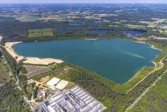 Aerial view, Silbersee II with sandy lido and lido, Lehmbraken, Haltern am See, Ruhr area, North