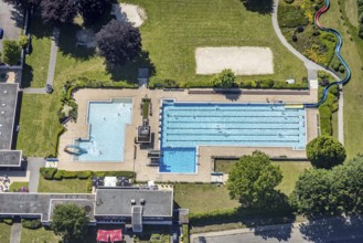 Aerial view, open-air swimming pool Sythen, Haltern am See, Ruhr area, North Rhine-Westphalia,