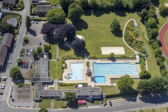 Aerial view, open-air swimming pool Sythen, Haltern am See, Ruhr area, North Rhine-Westphalia,