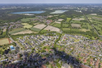 Aerial view, residential area and outdoor pool Sythen with view of Silbersee II and Silbersee III,