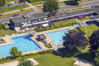 Aerial view, open-air swimming pool Sythen, Haltern am See, Ruhr area, North Rhine-Westphalia,