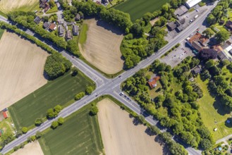 Aerial view, intersection Sythener Straße Münsterstraße, gastronomy Drügen Pütt Bikertreff,