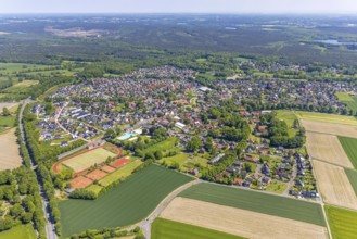 Aerial view, local view Sythen, TuS Sythen sports field and outdoor swimming pool, Haltern am See,