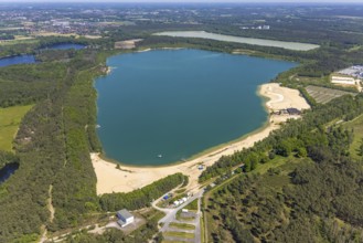 Aerial view, Silbersee II with sandy lido and lido, Lehmbraken, Haltern am See, Ruhr area, North