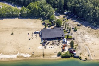 Aerial view, Silbersee II with sandy lido and lido, Lehmbraken, Haltern am See, Ruhr area, North