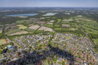 Aerial view, residential area and outdoor pool Sythen with view of Silbersee II and Silbersee III,