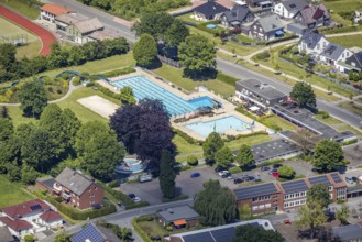 Aerial view, open-air swimming pool Sythen, Haltern am See, Ruhr area, North Rhine-Westphalia,