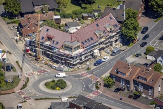 Aerial view, construction site and new building Hellweg / Thiestraße at roundabout, Sythen, Haltern