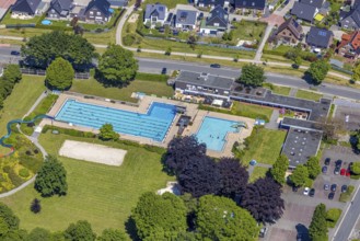Aerial view, open-air swimming pool Sythen, Haltern am See, Ruhr area, North Rhine-Westphalia,