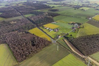 Aerial view forest area Sandbochumer Heide near Kerstheider Straße in Hamm, Ruhr area, North