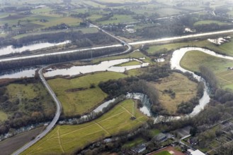 Aerial view of the nature reserve Am Tibaum, River Lippe Meander and Datteln-Hamm Canal, Hamm, Ruhr