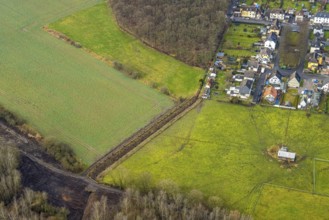 Aerial view Hoppeibach Pelkum and Herringen with construction road near Bocksheideweg in Hamm, Ruhr