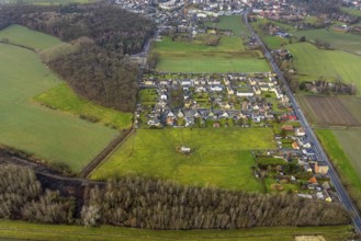 Aerial view aerial photo source of the Hoppeibach at Pelkum railway station with Zum Heideblick