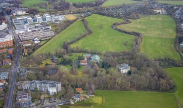 Aerial photo Haus Kentrop tree felling in the landscape conservation area in Hamm, Ruhr area, North