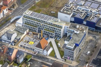 Aerial photo construction site Widumstraße with demolition for new WA office building,