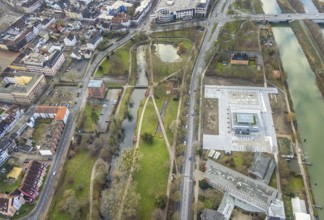 Aerial view construction area new water sports centre on Adenauerallee at Hammonense grammar school