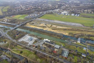 Aerial view construction area new water sports centre on Adenauerallee at Hammonense grammar school