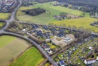 Aerial view of the AhsePark housing estate on Caldenhofer Weg with a new day care centre in Hamm,