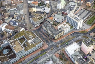 Aerial view city centre view commercial buildings Bahnhofstraße in Hamm, Ruhr area, North