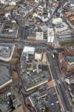 Aerial view city centre view commercial buildings Bahnhofstraße in Hamm, Ruhr area, North
