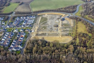 Construction area at Sachsenring with roundabout with housing estate in the district of Heessen in