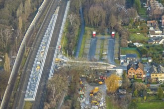 Aerial view construction site subway at Hamm-Heessen railway station in Hamm, Ruhr area, North