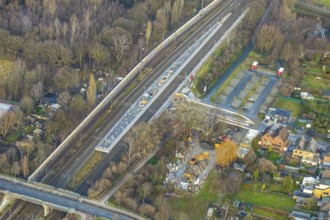 Aerial view construction site subway at Hamm-Heessen railway station in Hamm, Ruhr area, North