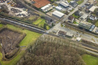 Aerial view S-Bahn at level crossing at Hamm-Bockum-Hövel station in Hamm, Ruhr area, North