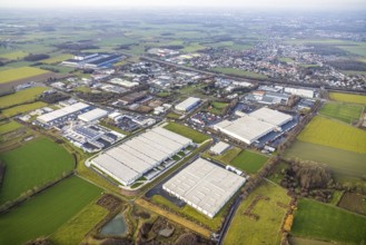 Aerial view southern extension of Rhynern industrial estate in Hamm, Ruhr area, North