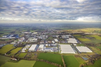 Aerial view southern extension of Rhynern industrial estate in Hamm, Ruhr area, North