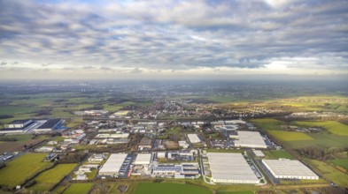Aerial view southern extension of Rhynern industrial estate in Hamm, Ruhr area, North