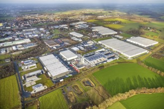 Aerial view southern extension of Rhynern industrial estate in Hamm, Ruhr area, North