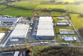 Aerial view southern extension of Rhynern industrial estate in Hamm, Ruhr area, North