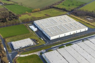 Aerial view southern extension of Rhynern industrial estate in Hamm, Ruhr area, North
