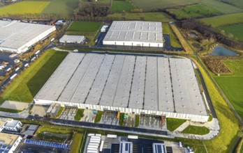 Aerial view southern extension of Rhynern industrial estate in Hamm, Ruhr area, North