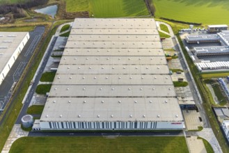 Aerial view southern extension of Rhynern industrial estate in Hamm, Ruhr area, North