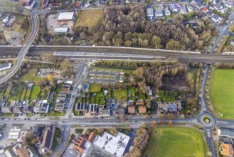 Aerial view construction site subway at Hamm-Heessen railway station in Hamm, Ruhr area, North