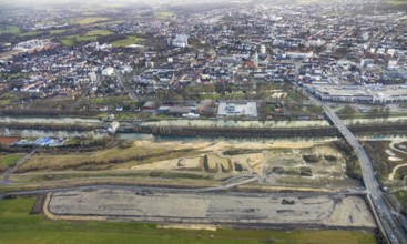 Aerial view construction area new water sports centre on Adenauerallee at Hammonense grammar school
