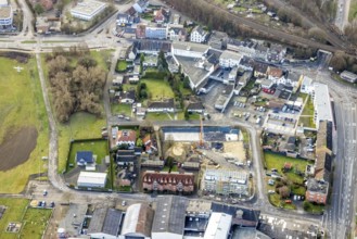 Aerial view construction site new building Seeburger Straße in Hamm, Ruhr area, North