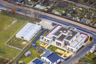 Aerial view of new kindergarten Am Beisenkamp and Ida-Goldstein-Straße in Hamm, Ruhr area, North